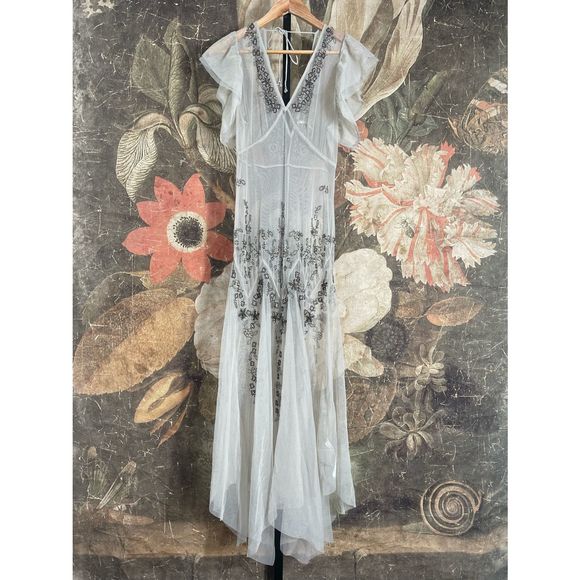 New Free People Annabelle Embellished Maxi Slip sz XS - Picture 3 of 7